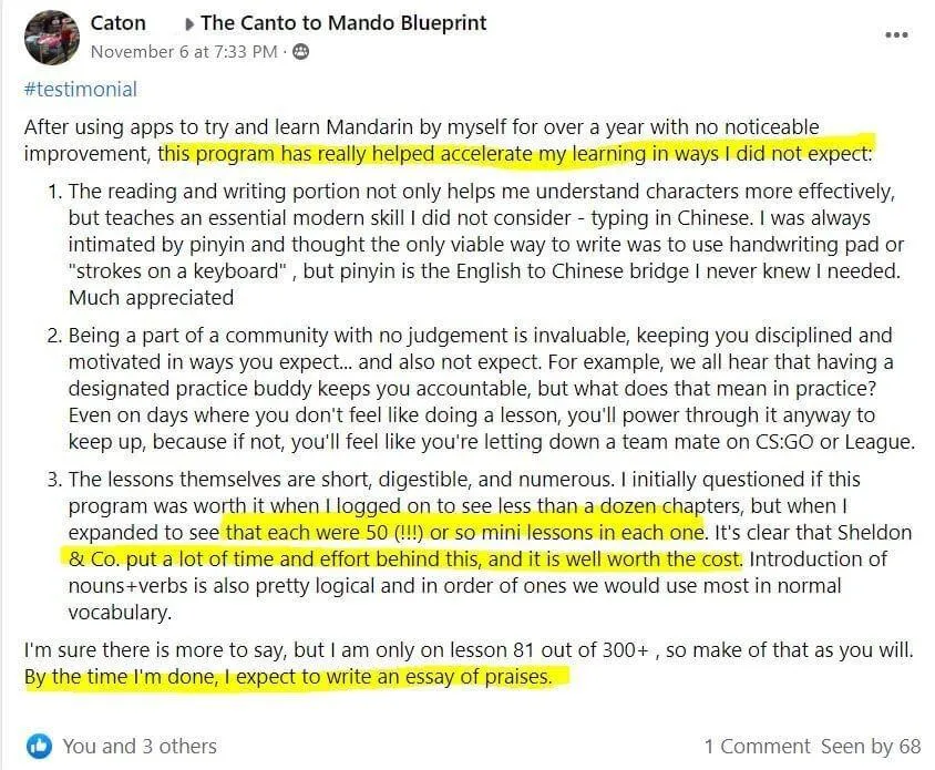 Caton testimonial screenshot