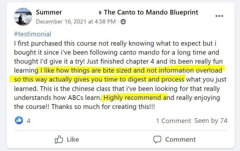 Summer testimonial screenshot